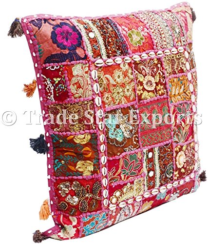 Indian Patchwork Pillow Covers 24"x24" Handmade Vintage Cushion Boho Decorative Pillow Case Square Embroidery Cushion Cover Euro Sham Pillow Decor Large Throw Pillow Shams (Pattern 2) - Image 3