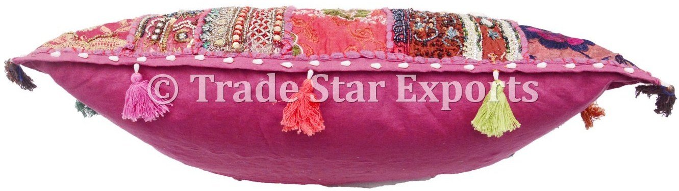 Indian Patchwork Pillow Covers 24"x24" Handmade Vintage Cushion Boho Decorative Pillow Case Square Embroidery Cushion Cover Euro Sham Pillow Decor Large Throw Pillow Shams (Pattern 2) - Image 5
