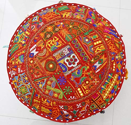 Indian Traditional Cushion Cover Vintage Pouf Stool Comfortable Floor Cotton Cushion Pouf Stool for Home Decoration (Pattern 8, 18 x 18 x 14 Inches) - Image 3