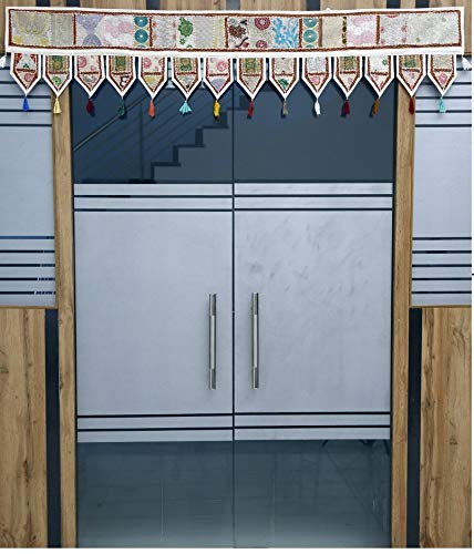 Indian Traditional Toran, 2 Meter Ethnic Door Hanging, Patchwork Window Valance, Hippie Wall Decor, Boho Topper for Bohemian Home Decor (Pattern 1, 200 x 40 Cms) - Image 3