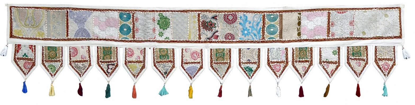 Indian Traditional Toran, 2 Meter Ethnic Door Hanging, Patchwork Window Valance, Hippie Wall Decor, Boho Topper for Bohemian Home Decor (Pattern 1, 200 x 40 Cms) - Image 5