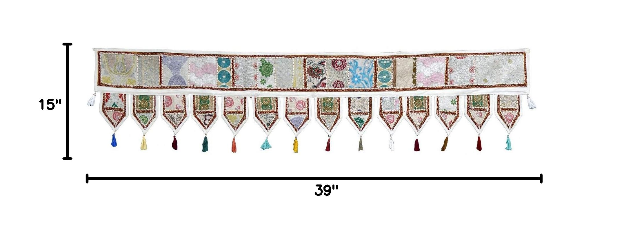 Indian Traditional Toran, 2 Meter Ethnic Door Hanging, Patchwork Window Valance, Hippie Wall Decor, Boho Topper for Bohemian Home Decor (Pattern 1, 200 x 40 Cms) - Image 6