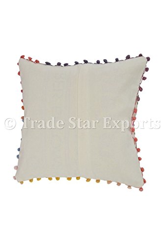 Trade Star 100% Cotton 16x16 Inches Modern Sofa Throw Pillow Cover Beautiful Embroidered Pom Pom Cushion Cover Spring Pillow Cover Fall Decor Cushion Case Decorative Handmade Euro Shams - Image 5