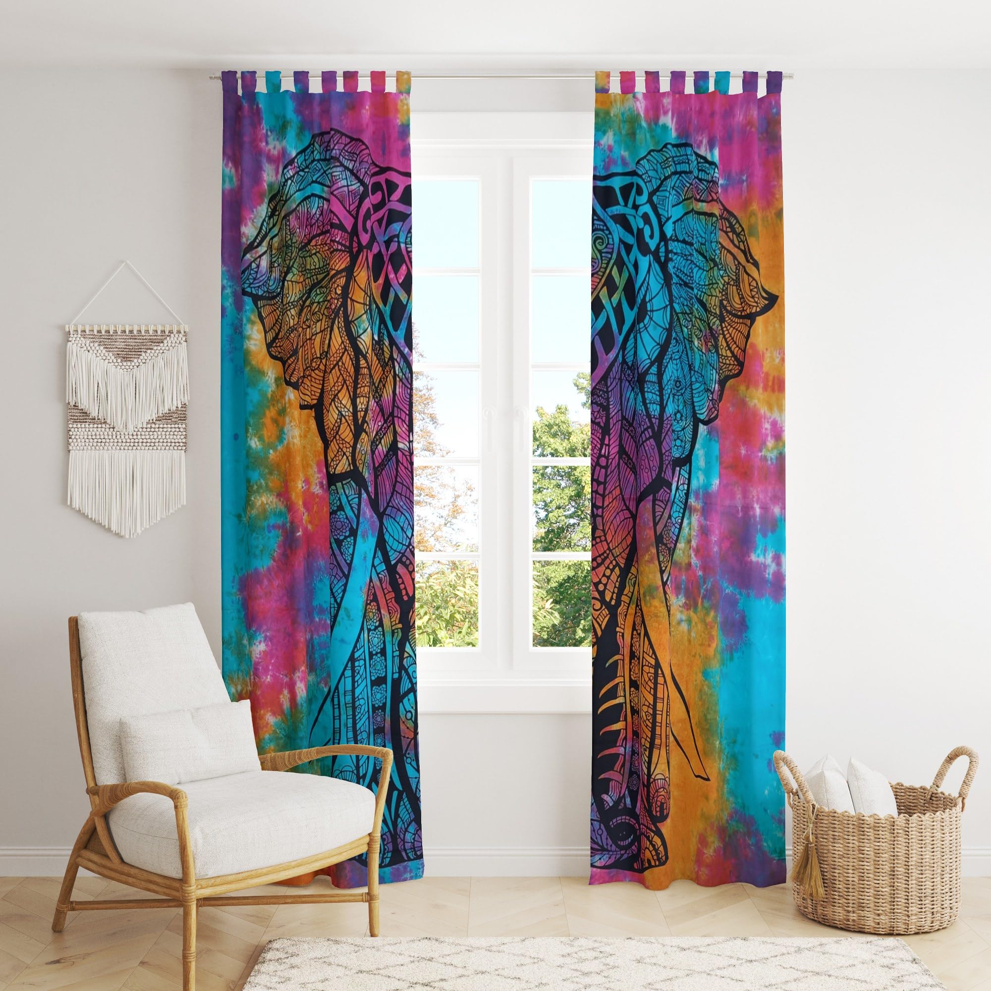 Trade Star 100% Cotton 2 Panel Curtains Decorative Tapestry Indian Elephant Print Ombre Room Tie Dye Curtain Set Boho Door Hanging Drapes for Home Decor (Pattern 6) - Image 5