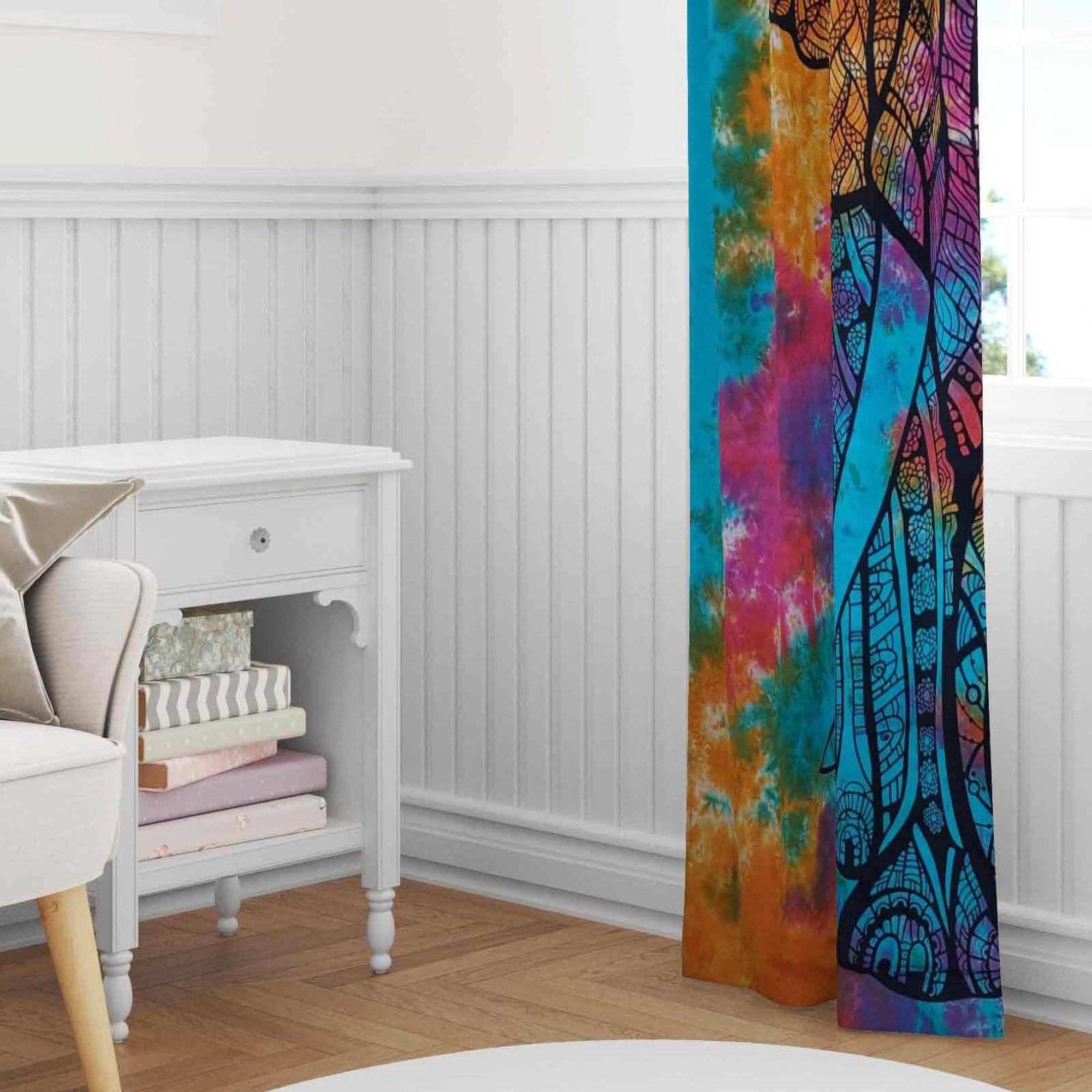 Trade Star 100% Cotton 2 Panel Curtains Decorative Tapestry Indian Elephant Print Ombre Room Tie Dye Curtain Set Boho Door Hanging Drapes for Home Decor (Pattern 6) - Image 6