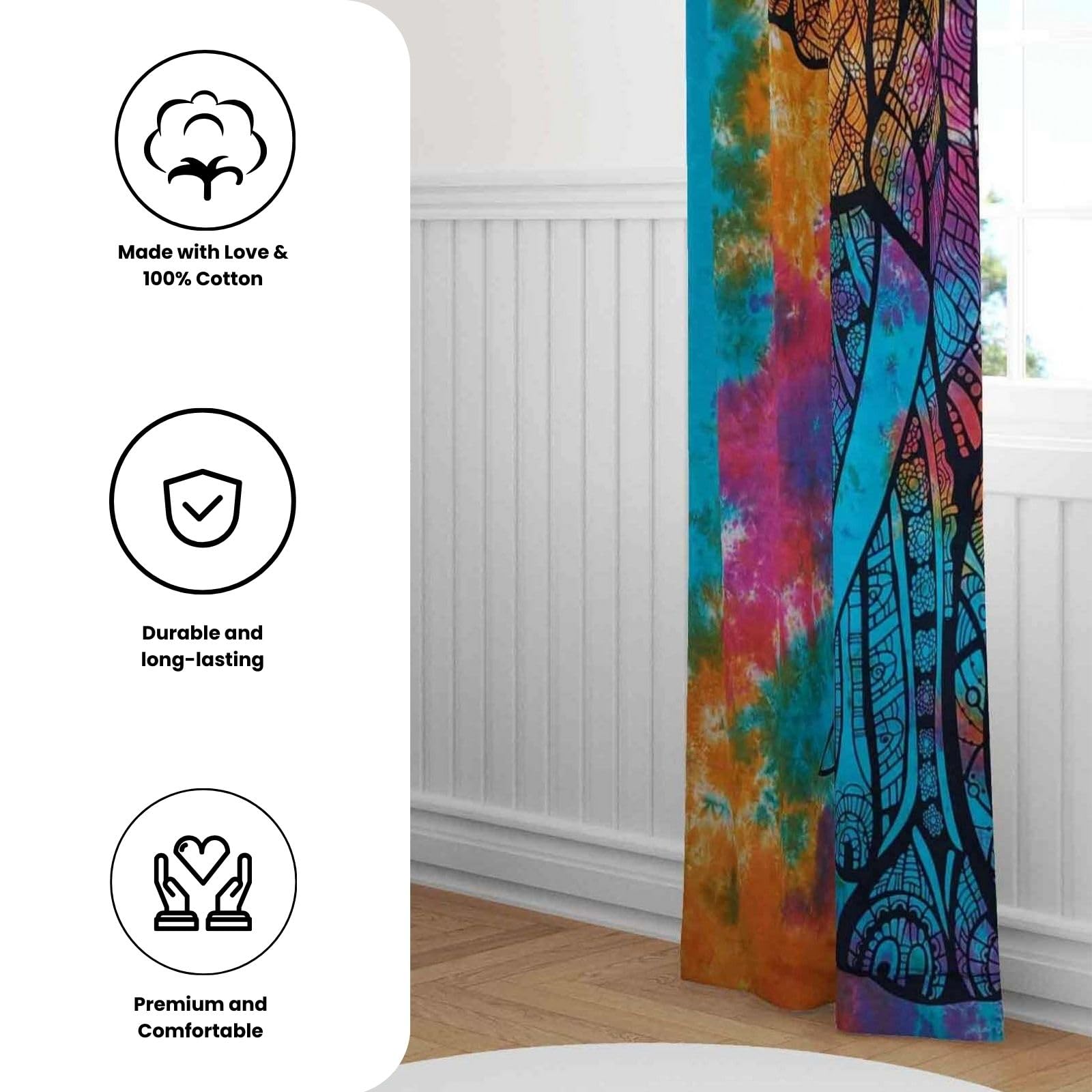 Trade Star 100% Cotton 2 Panel Curtains Decorative Tapestry Indian Elephant Print Ombre Room Tie Dye Curtain Set Boho Door Hanging Drapes for Home Decor (Pattern 6) - Image 8