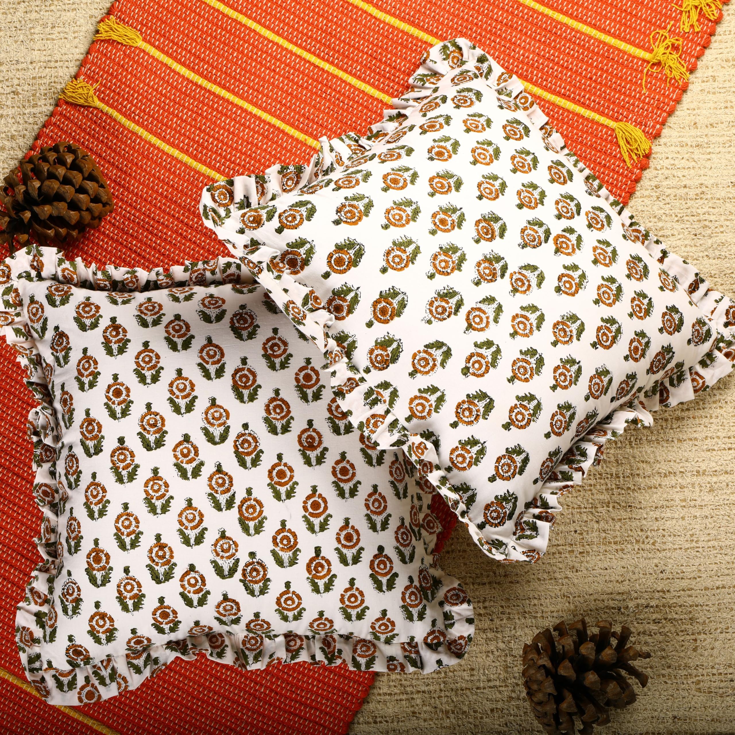 Trade Star 100% Cotton Cushion Covers Vintage Designer Pillow Case Reversible Set of 2 Throw Pillow Covers Lightweight Beautiful Hand Block Print Cushion Case with Soft Frills - Image 4