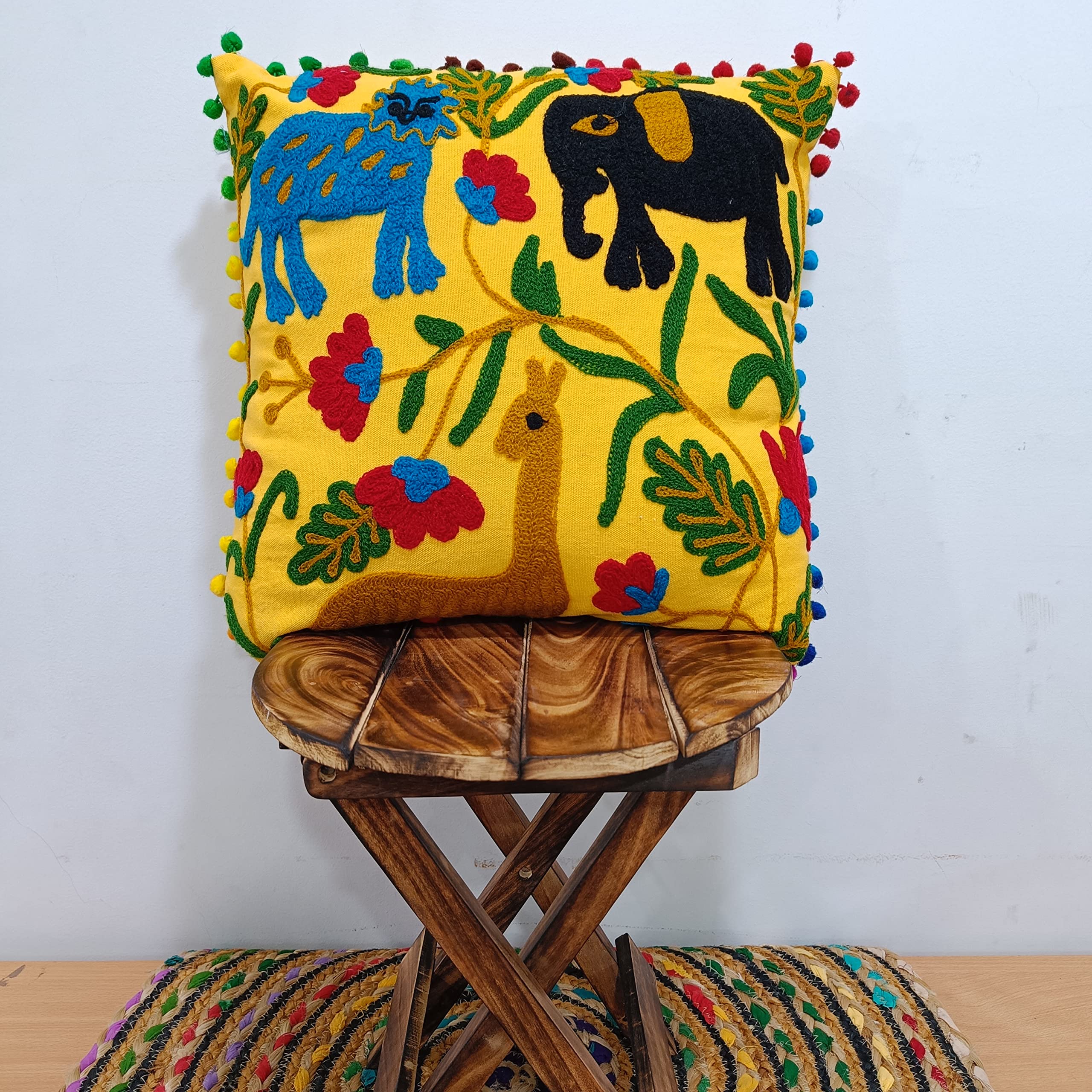 Trade Star 100% Cotton Embroidery Pillow Case Handmade Pillow Cover Throw Pillow Square Modern Sofa Decor Beautiful Cushion Cover with Pom Pom for Home Decor (16x16 Inches) - Image 3