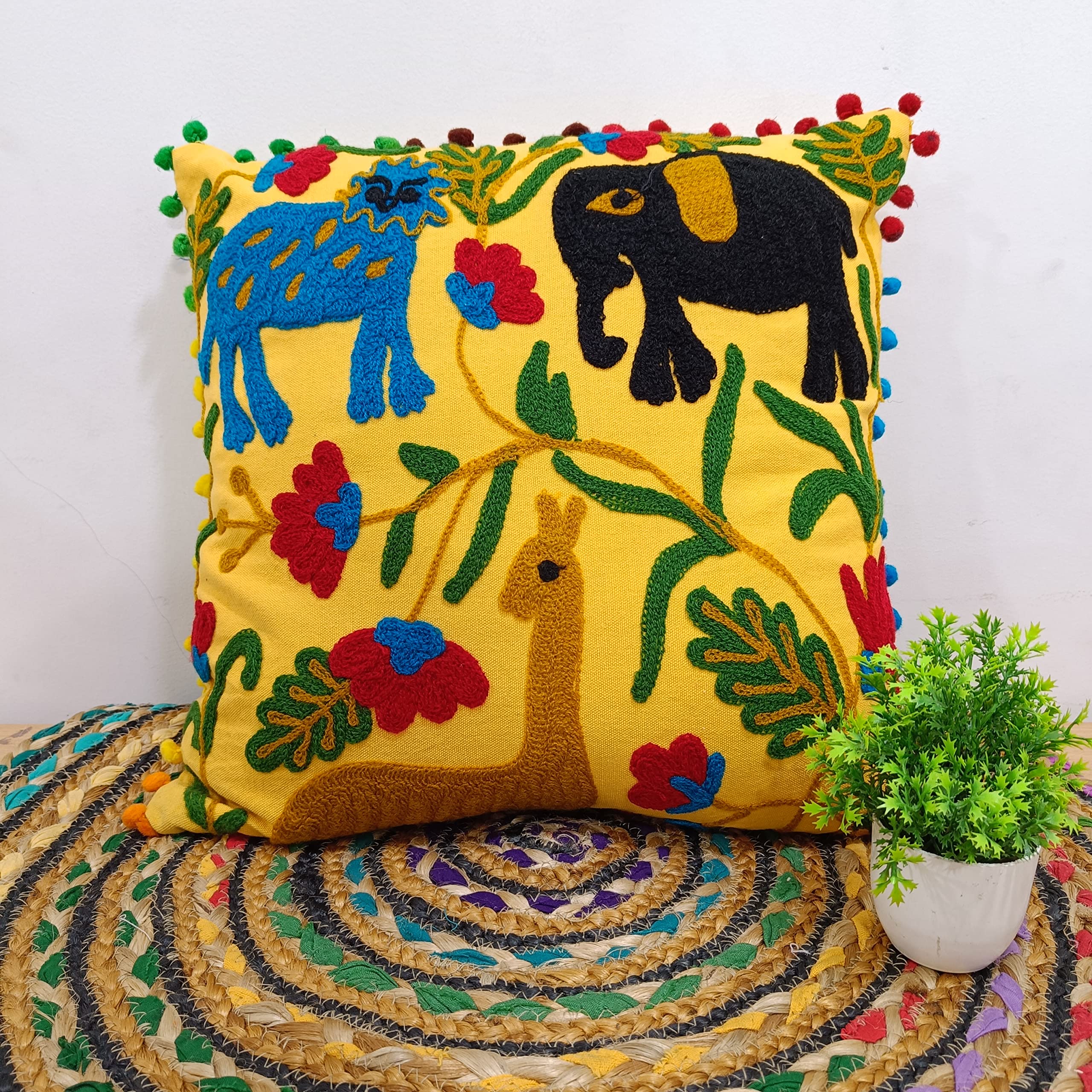 Trade Star 100% Cotton Embroidery Pillow Case Handmade Pillow Cover Throw Pillow Square Modern Sofa Decor Beautiful Cushion Cover with Pom Pom for Home Decor (16x16 Inches) - Image 4