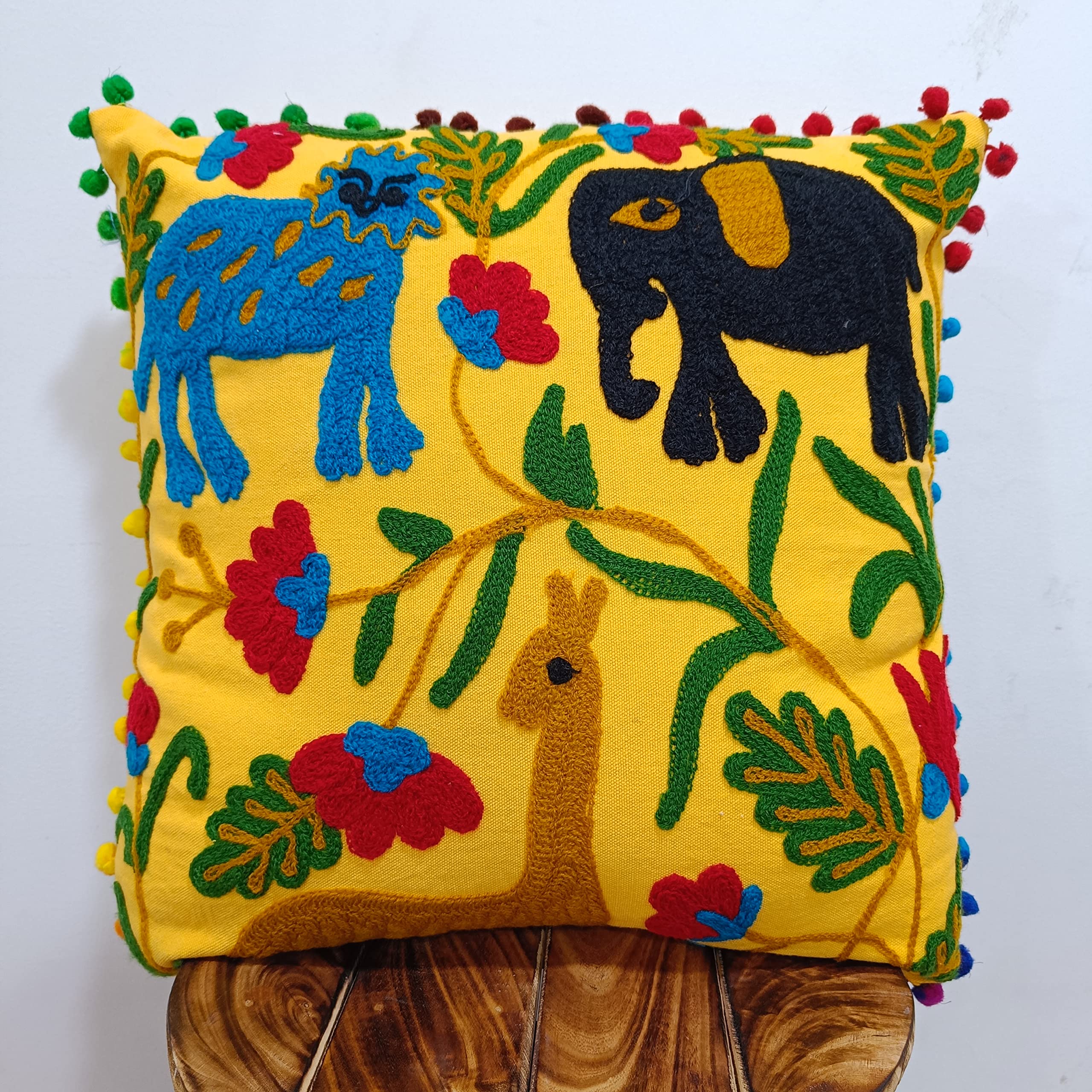 Trade Star 100% Cotton Embroidery Pillow Case Handmade Pillow Cover Throw Pillow Square Modern Sofa Decor Beautiful Cushion Cover with Pom Pom for Home Decor (16x16 Inches) - Image 5