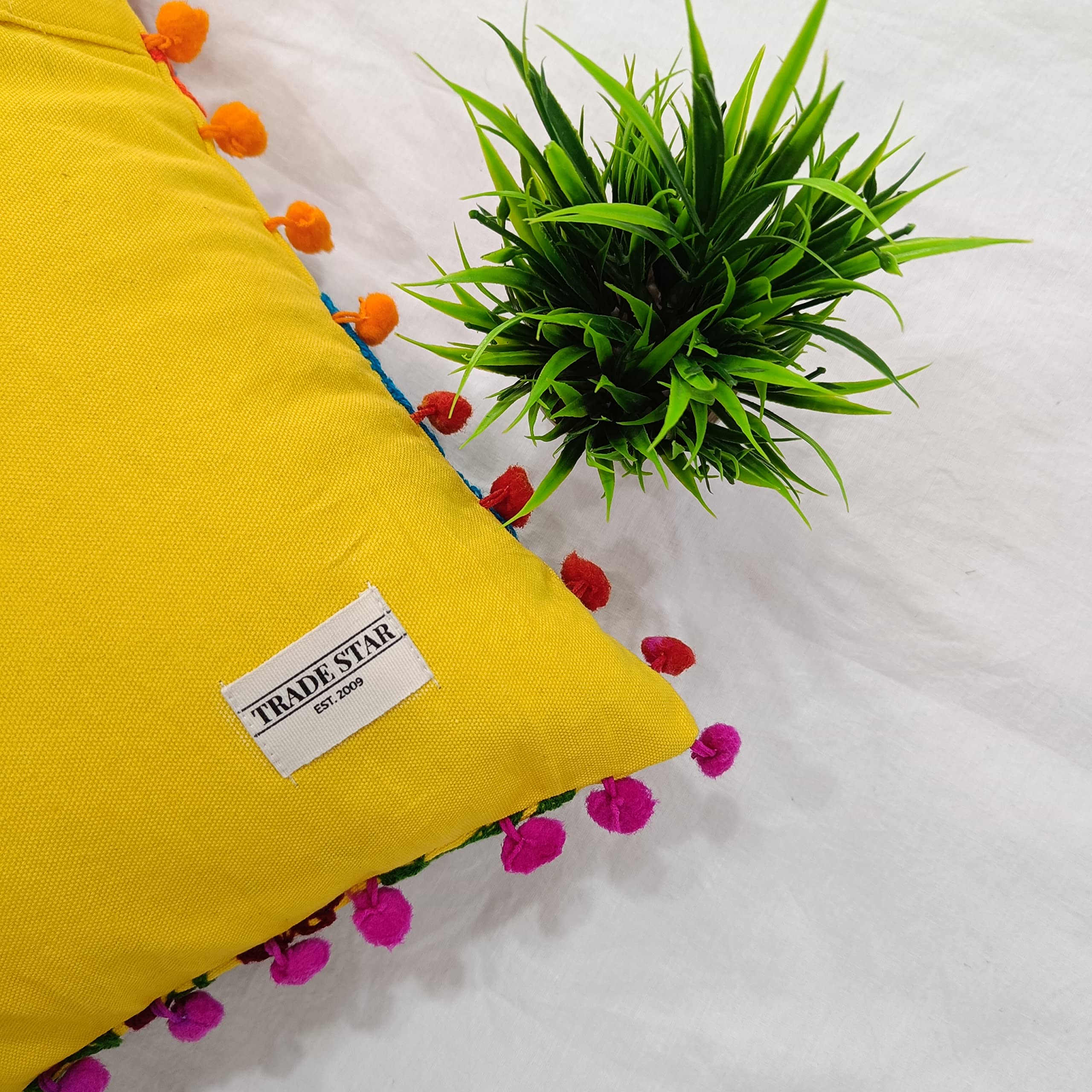 Trade Star 100% Cotton Embroidery Pillow Case Handmade Pillow Cover Throw Pillow Square Modern Sofa Decor Beautiful Cushion Cover with Pom Pom for Home Decor (16x16 Inches) - Image 6