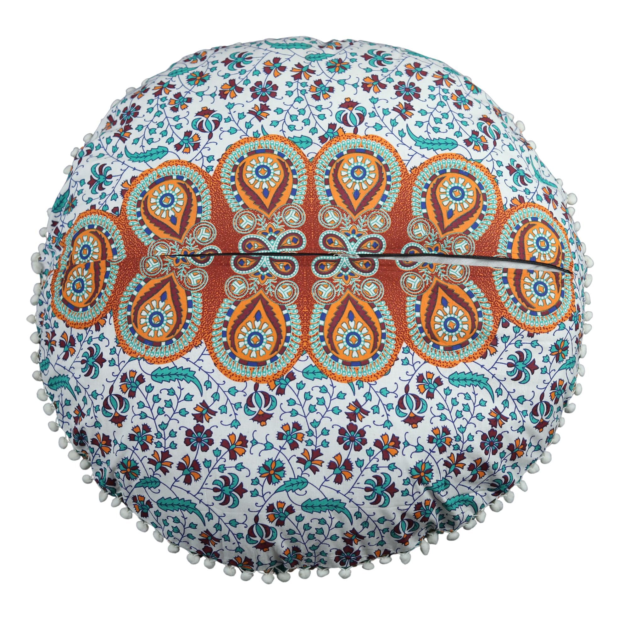 Trade Star 100% Cotton Mandala Pillow Case 32" Round Pouf Cover Ottoman Pillow Cover Outdoor Cushion Cover Decorative Large Indian Bohemian Pom Pom Pillow Case for Home Decor - Image 6