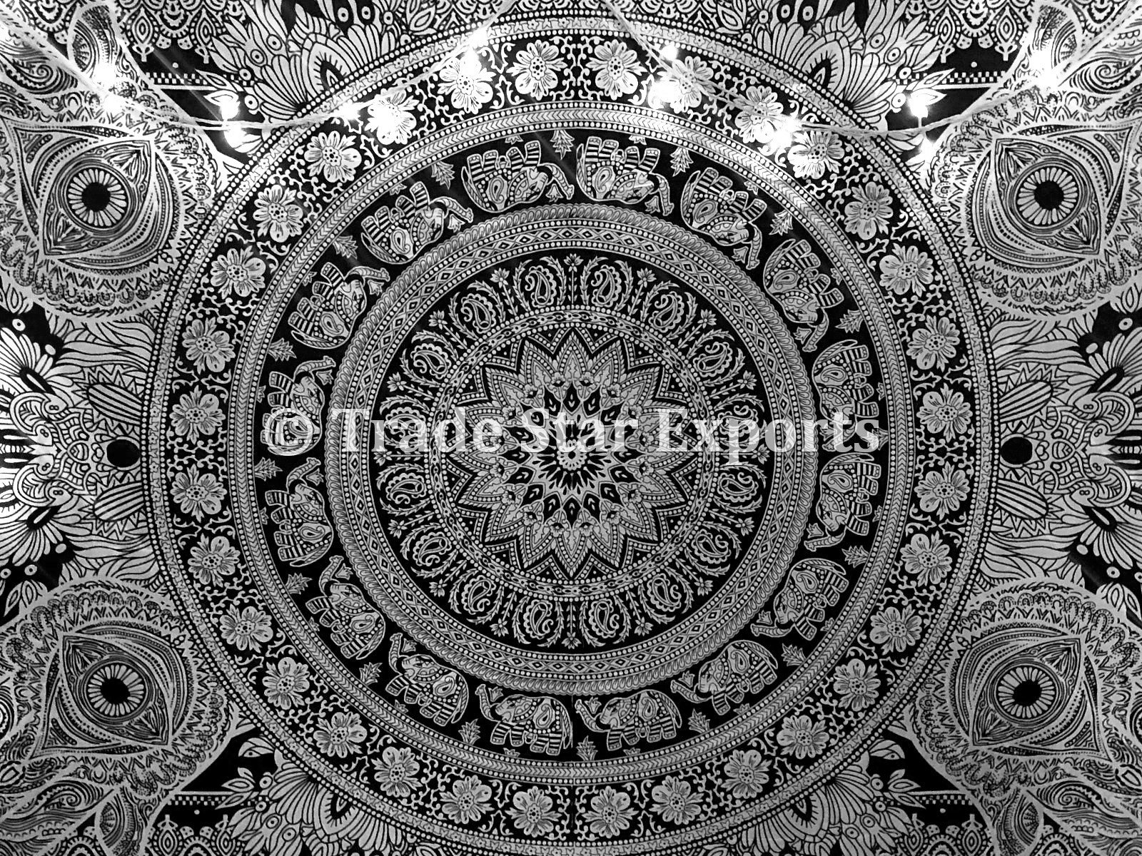 Trade Star 100% Cotton Mandala Tapestry Black & White Hamsa Hand Twin Size Bed Sheet Good Luck Wall Hanging Aesthetic Dorm Room Decor Ethnic Elephant Wall Art (Pattern 6) - Image 3