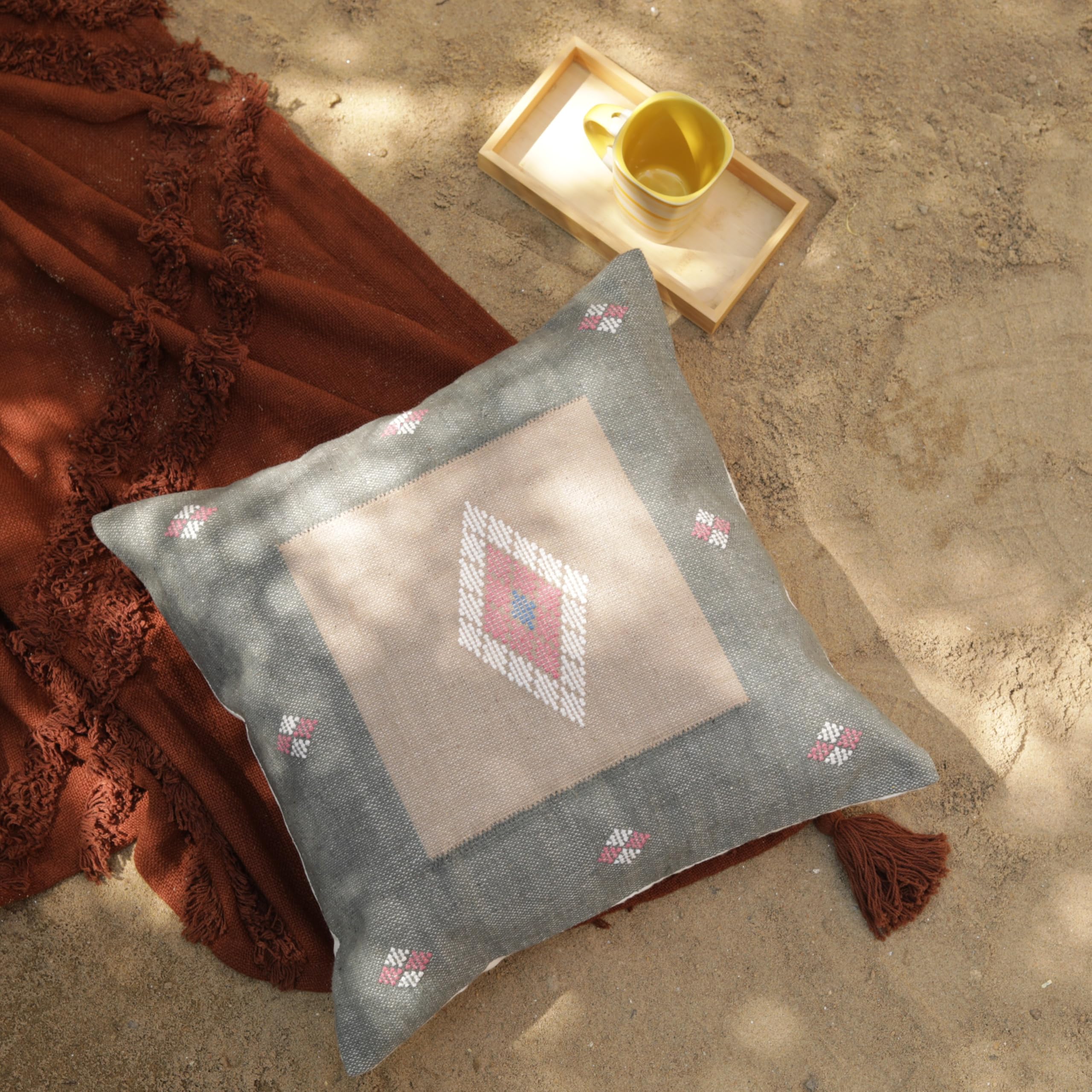 Trade Star 100% Cotton Sabra Kilim Pillow Cover Farmhouse Cushion Cover Beautiful Handmade Sofa Pillow Cover Designer for Home Decor Spring Breathable Cushion Case (Pattern- 14) - Image 5