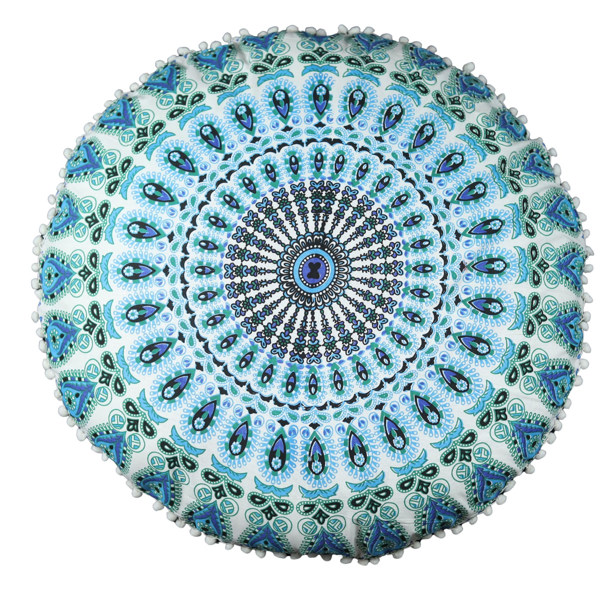 Trade Star 32" Round Large Pillow Cover Decorative Mandala Pillow Sham Indian Bohemian Ottoman Poufs with Beautiful Pom Pom Indoor Cushion Cover for Home Decor (Pattern 5) - Image 3