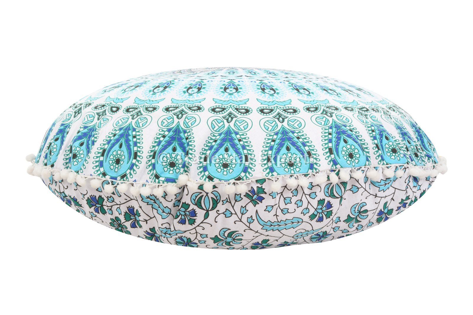 Trade Star 32" Round Large Pillow Cover Decorative Mandala Pillow Sham Indian Bohemian Ottoman Poufs with Beautiful Pom Pom Indoor Cushion Cover for Home Decor (Pattern 5) - Image 4