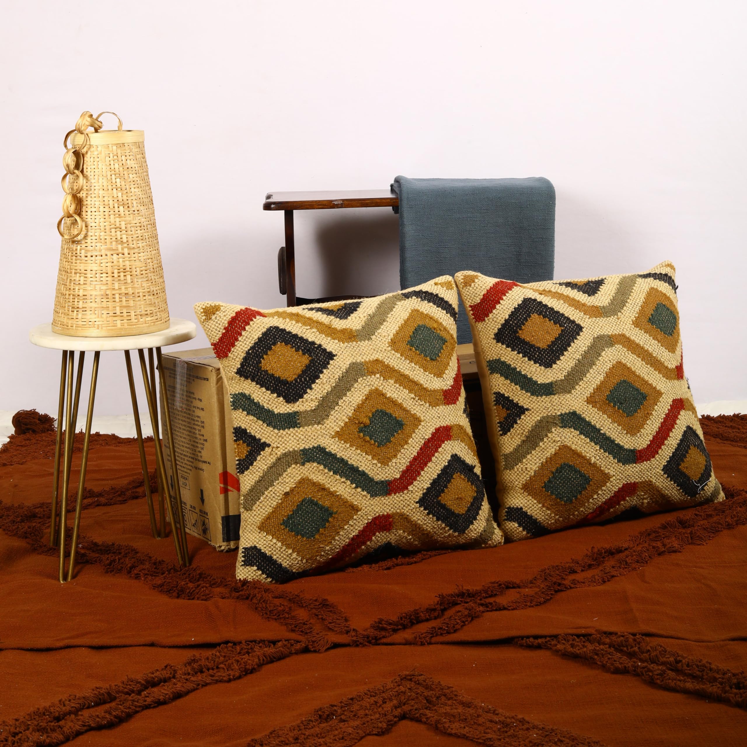 Trade Star 70% Jute 30% Wool Throw Cushion Cover Decorative Pillow Highly Durable Quality Handwoven Cushion Case Rug Pillowcase Set of 2 Kilim Pillow Cover Thick Rug Designer Case - Image 5