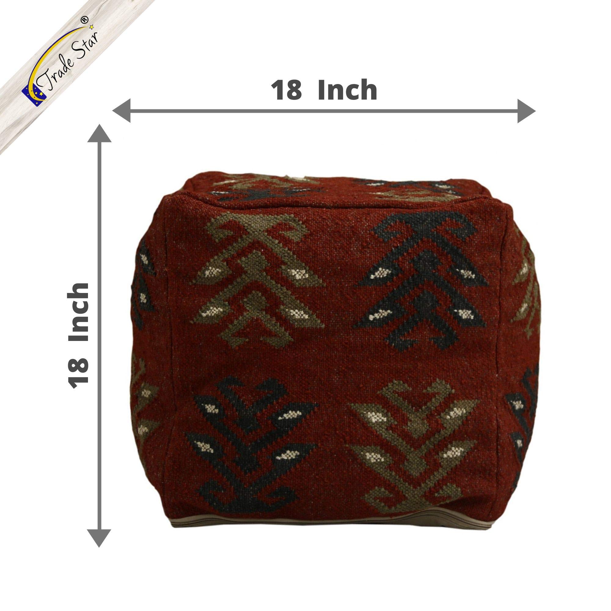 Trade Star Authentic Floor Pouf Cover Kilim Pouf Cover Handmade Ottoman Foot Stool Cover Vintage Jute Wool Rustic Cover Home Decor Seating for Living Room (Pattern 1) - Image 3