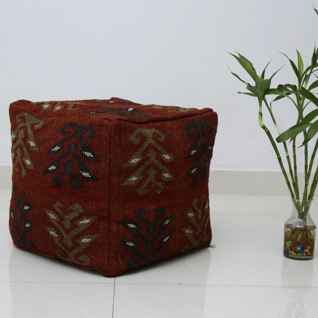 Trade Star Authentic Floor Pouf Cover Kilim Pouf Cover Handmade Ottoman Foot Stool Cover Vintage Jute Wool Rustic Cover Home Decor Seating for Living Room (Pattern 1) - Image 5