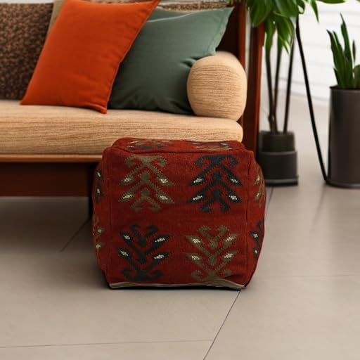 Trade Star Authentic Floor Pouf Cover Kilim Pouf Cover Handmade Ottoman Foot Stool Cover Vintage Jute Wool Rustic Cover Home Decor Seating for Living Room (Pattern 1) - Image 6