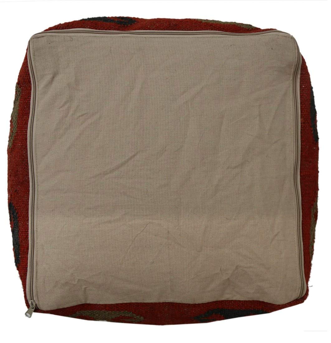 Trade Star Authentic Floor Pouf Cover Kilim Pouf Cover Handmade Ottoman Foot Stool Cover Vintage Jute Wool Rustic Cover Home Decor Seating for Living Room (Pattern 1) - Image 7