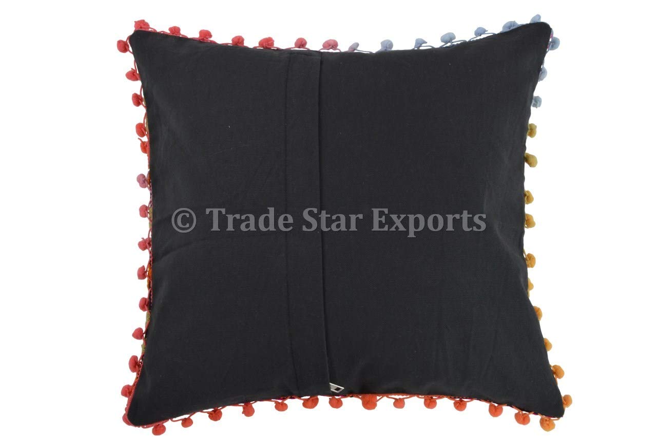Trade Star Decorative Indian Pom Pom Pillow Case 100% Cotton Beautiful Embroidered Pillow Cover Modern Indoor Cushion Cover Ethnic Sofa Throw Pillow Sham for Couch Decor 16x16 Inches - Image 3
