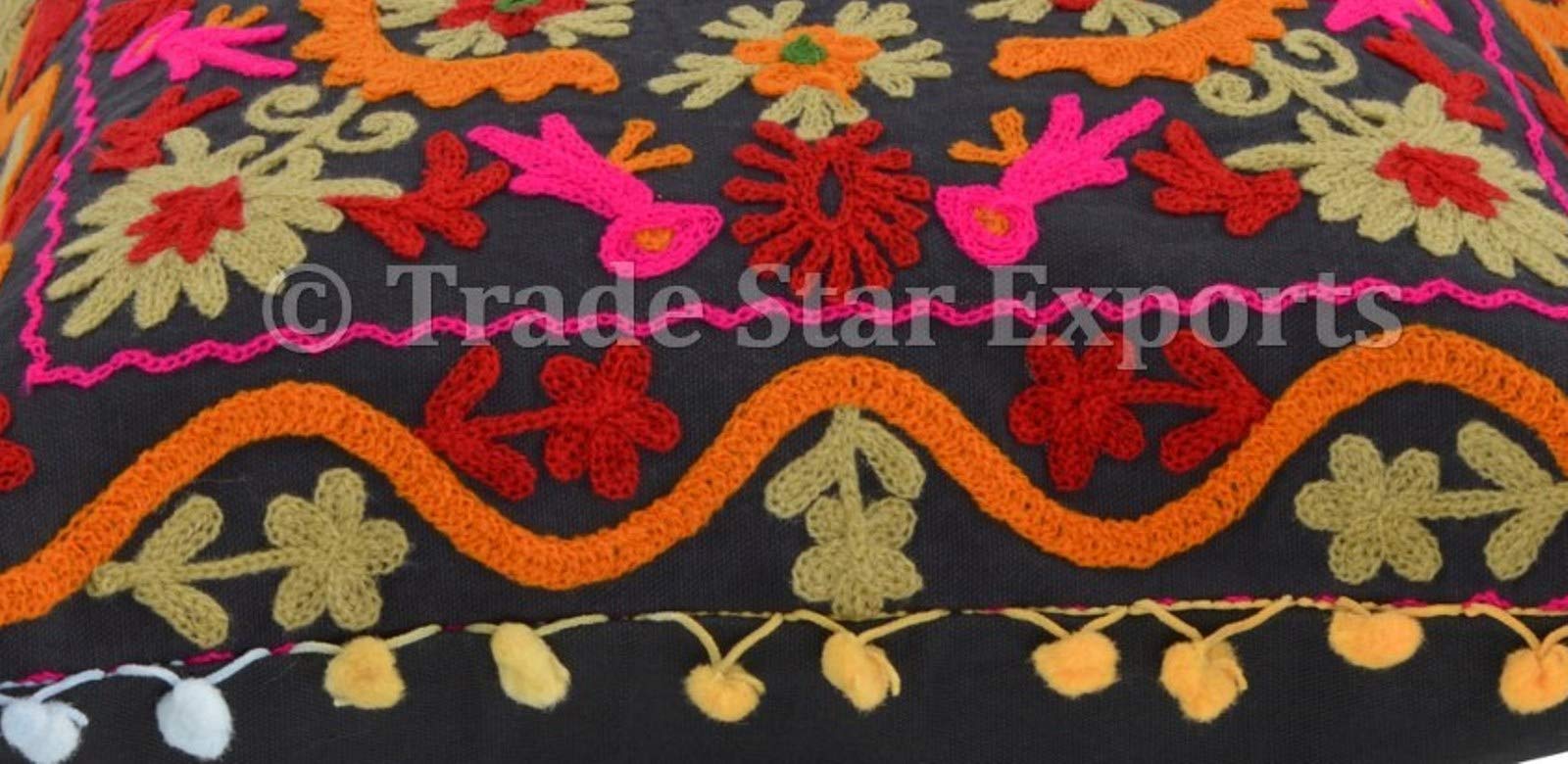 Trade Star Decorative Indian Pom Pom Pillow Case 100% Cotton Beautiful Embroidered Pillow Cover Modern Indoor Cushion Cover Ethnic Sofa Throw Pillow Sham for Couch Decor 16x16 Inches - Image 4