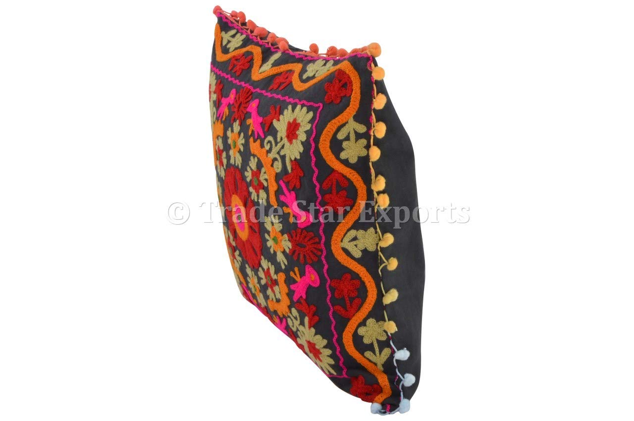Trade Star Decorative Indian Pom Pom Pillow Case 100% Cotton Beautiful Embroidered Pillow Cover Modern Indoor Cushion Cover Ethnic Sofa Throw Pillow Sham for Couch Decor 16x16 Inches - Image 6