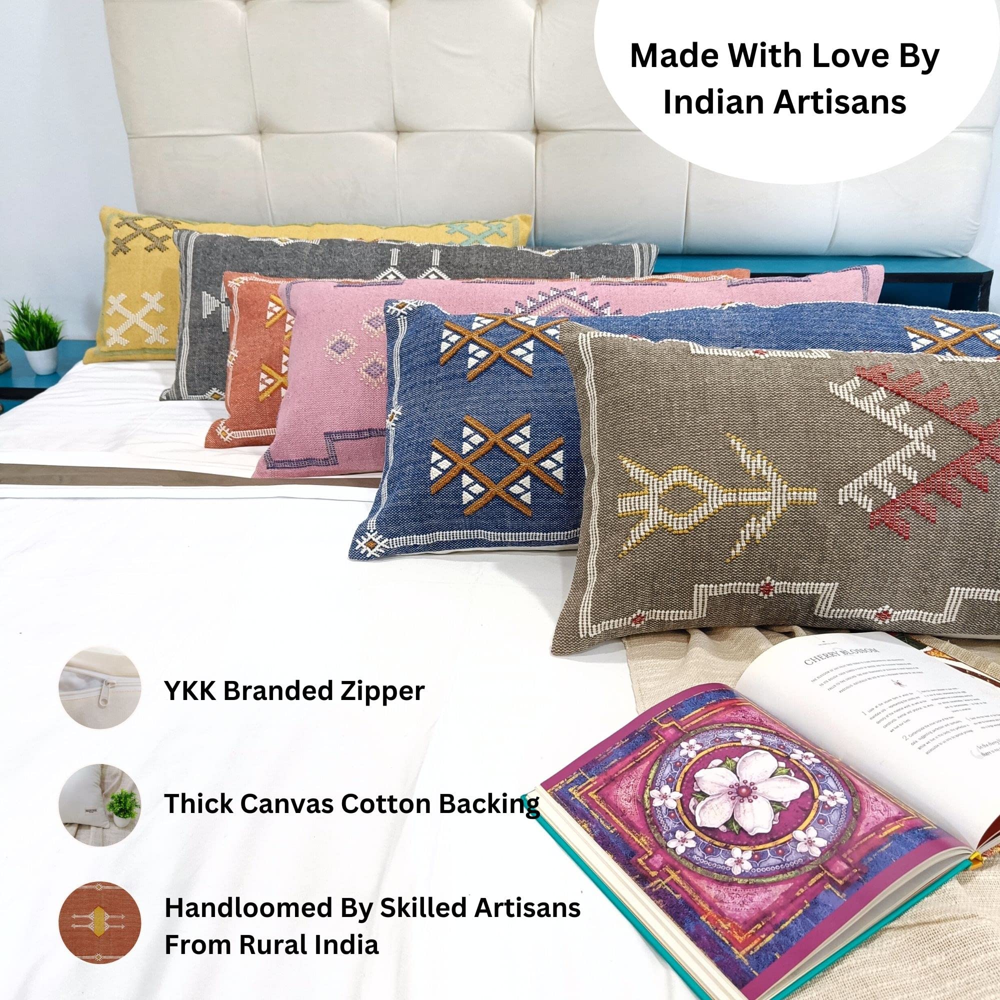 Trade Star Decorative Kilim Lumbar Hand Crafted Authentic Cushion Cover 100% Cotton Sabra Pillow Cover Long Cushion Case for Bedroom Fall Decor 14x36 Cushion Cover (Pattern - 2) - Image 6