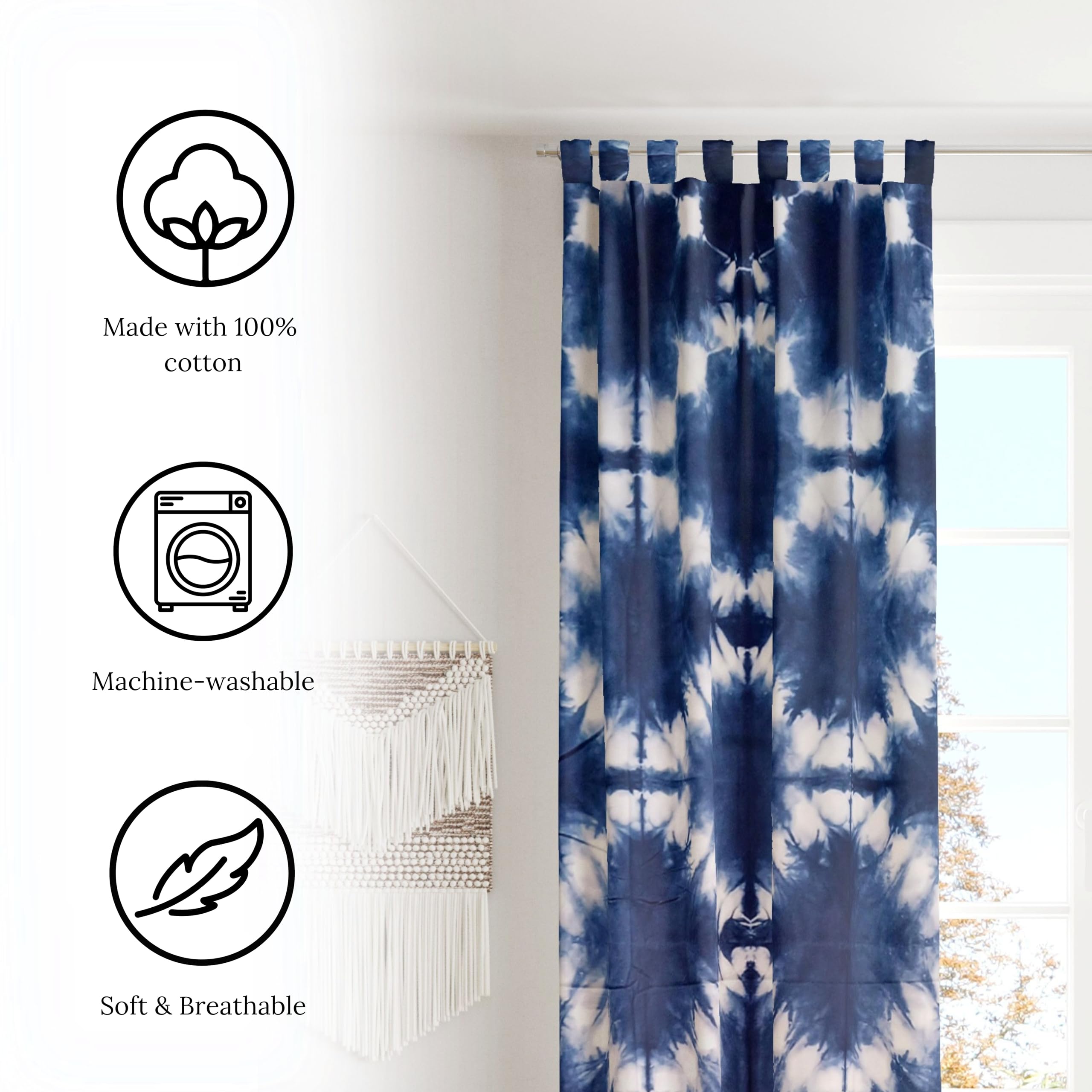 Trade Star Decorative Sheer Long Curtains 100% Cotton Curtains Handmade Indigo Window Blinds Panel Indian Premium Quality Boho Shibori Tie Dye Pattern Drapes for Living Room Decor (44X60 INCHES) - Image 3
