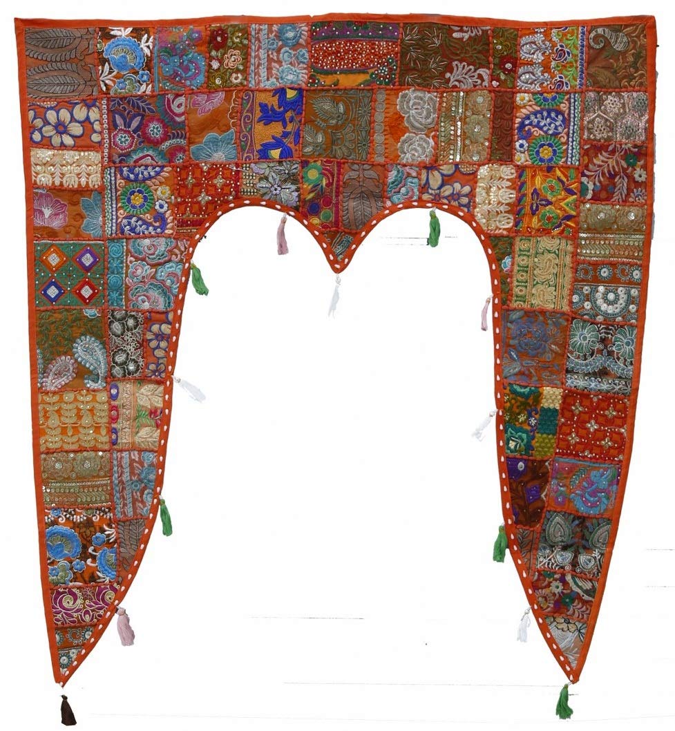 Trade Star Decorative Window Valances Indian Handmade Toran Patchwork Boho Topper Door Decor Embroidered Cotton Wall Hanging Wedding Home Decor Vintage Wall Art for Living Room (Pattern 1) - Image 4