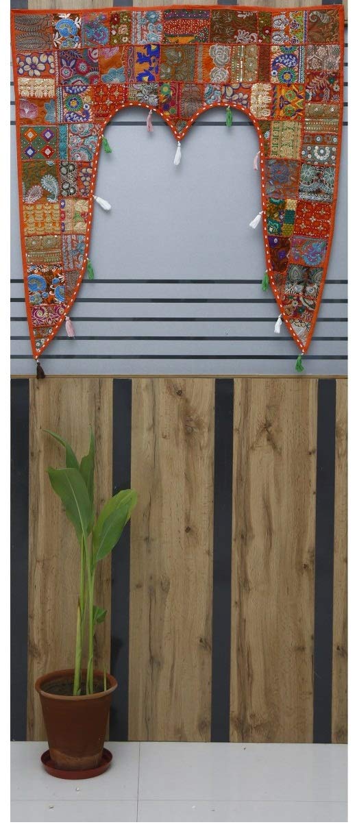 Trade Star Decorative Window Valances Indian Handmade Toran Patchwork Boho Topper Door Decor Embroidered Cotton Wall Hanging Wedding Home Decor Vintage Wall Art for Living Room (Pattern 1) - Image 5