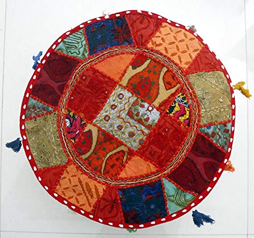 Trade Star Ethnic Decorative Indian Pouffe Cover Round Boho Foot Stool Cover Bohemian Floor Ottoman Cushion Case Comfortable Floor Cotton Cushion Cover for Home Decor (Pattern 1, 18 x 18 x 14 Inches) - Image 3