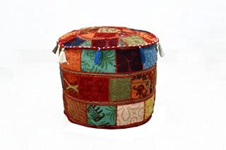 Trade Star Ethnic Decorative Indian Pouffe Cover Round Boho Foot Stool Cover Bohemian Floor Ottoman Cushion Case Comfortable Floor Cotton Cushion Cover for Home Decor (Pattern 1, 18 x 18 x 14 Inches) - Image 5