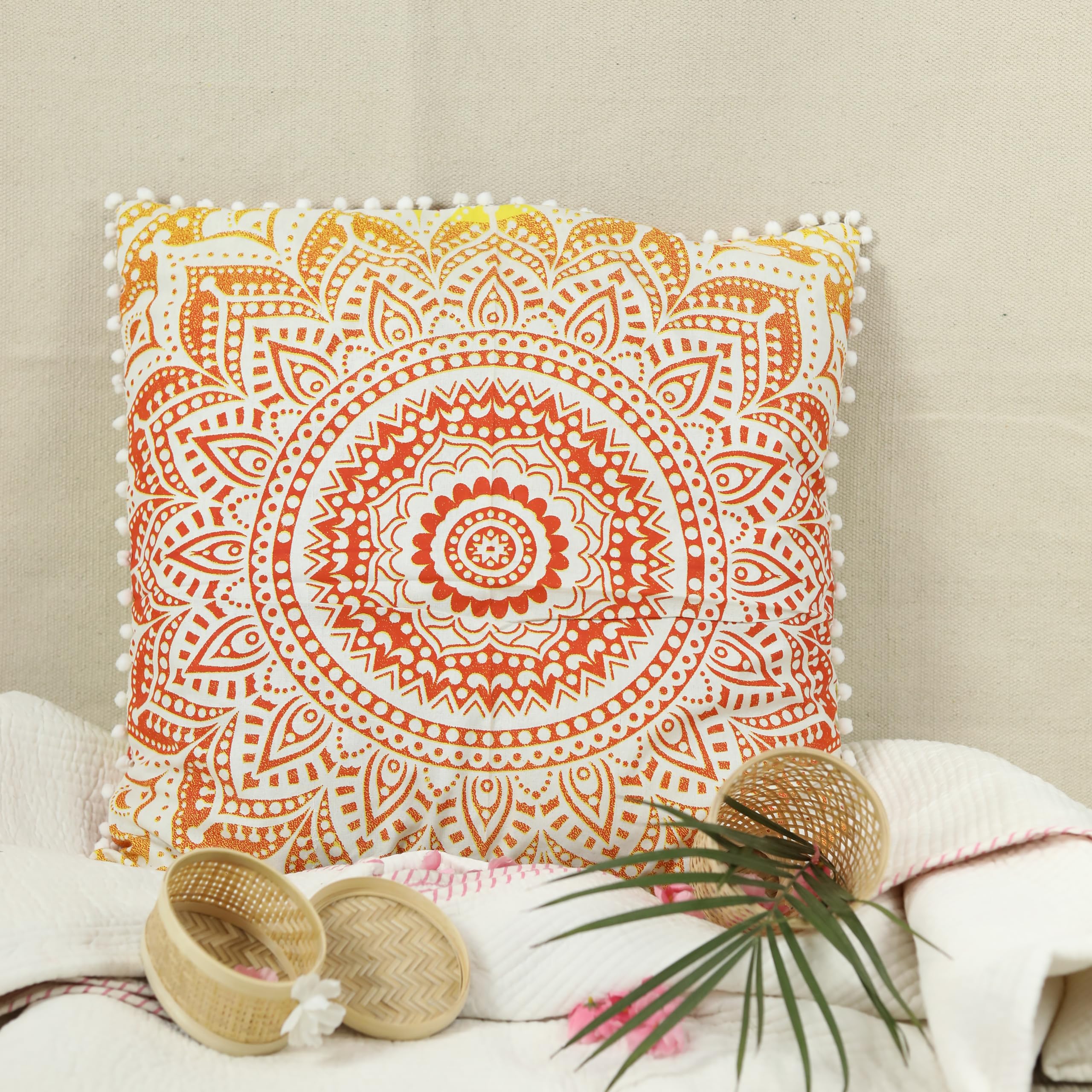 Trade Star Euro Shams Large Meditation Floor Pillow Case 100% Cotton Mandala Pillow Cover Decorative Ethnic Square Pillow Case Cover for Living Room (26x26 Inches Pattern 2) - Image 3