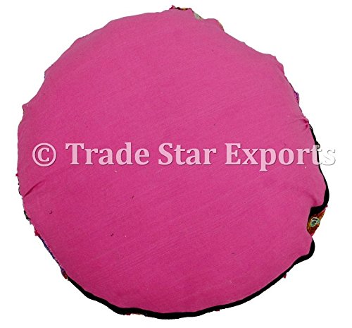 Trade Star Exports Embroidery Patchwork Pouf Cover Indian Vintage Ottoman Pouf Handmade Decorative Footstool Cover Boho Round Floor Pillow Hippie Christmas Decor (Pattern 4) - Image 3
