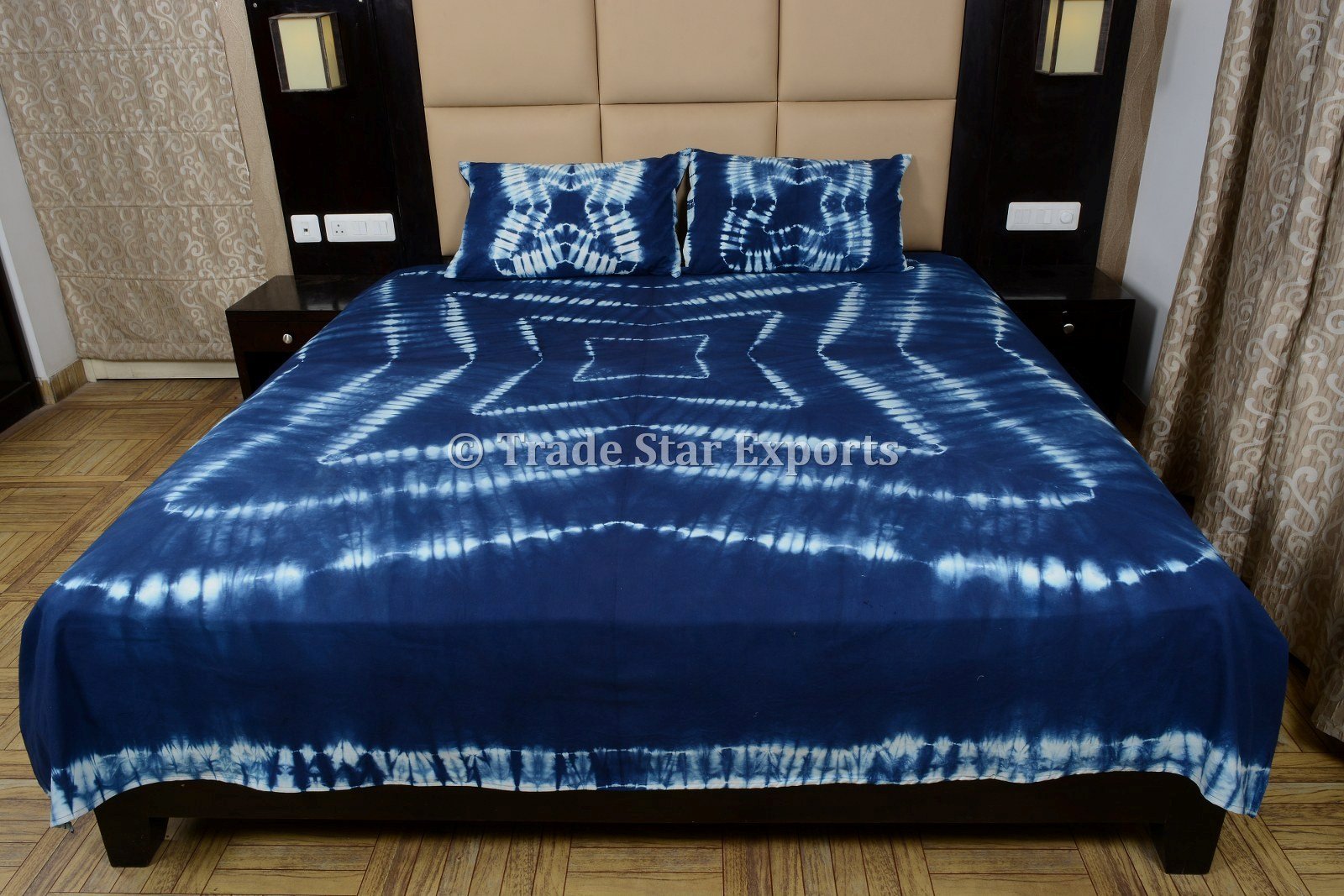 Trade Star Exports Handmade Indigo Bedding Set, Tie Dye Bedspread Queen, Indian Bed Sheet with Pillow Cover, Cotton Shibori Bed Cover - Image 3