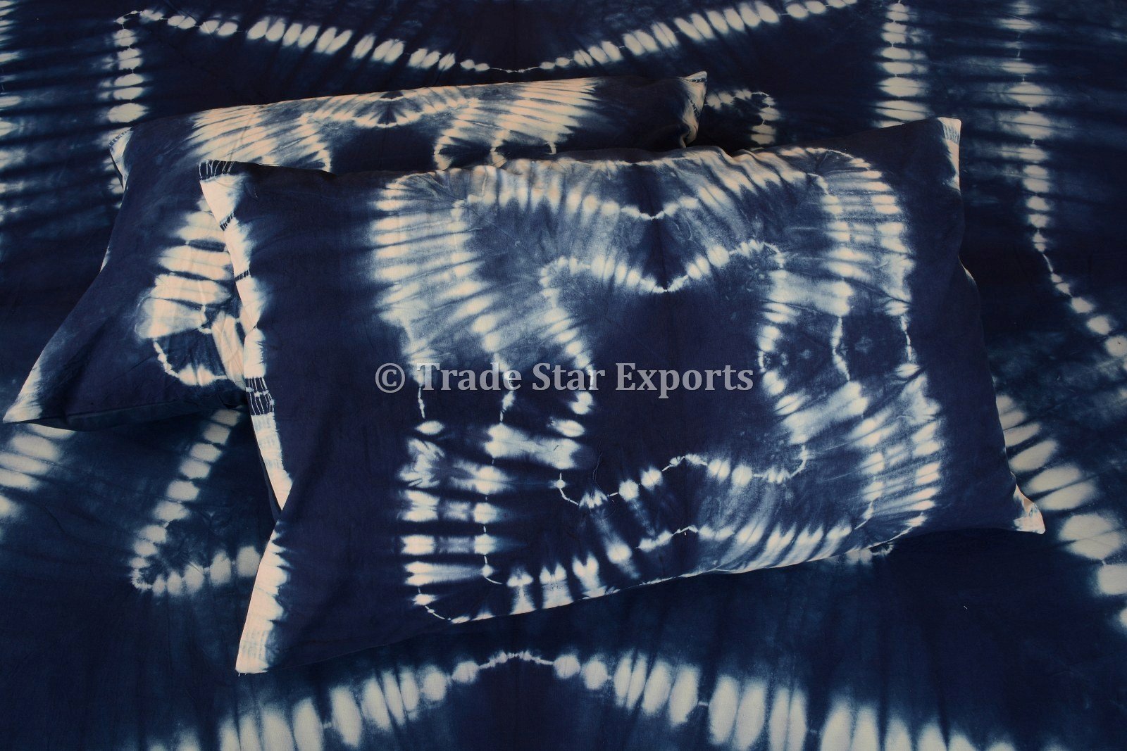 Trade Star Exports Handmade Indigo Bedding Set, Tie Dye Bedspread Queen, Indian Bed Sheet with Pillow Cover, Cotton Shibori Bed Cover - Image 4
