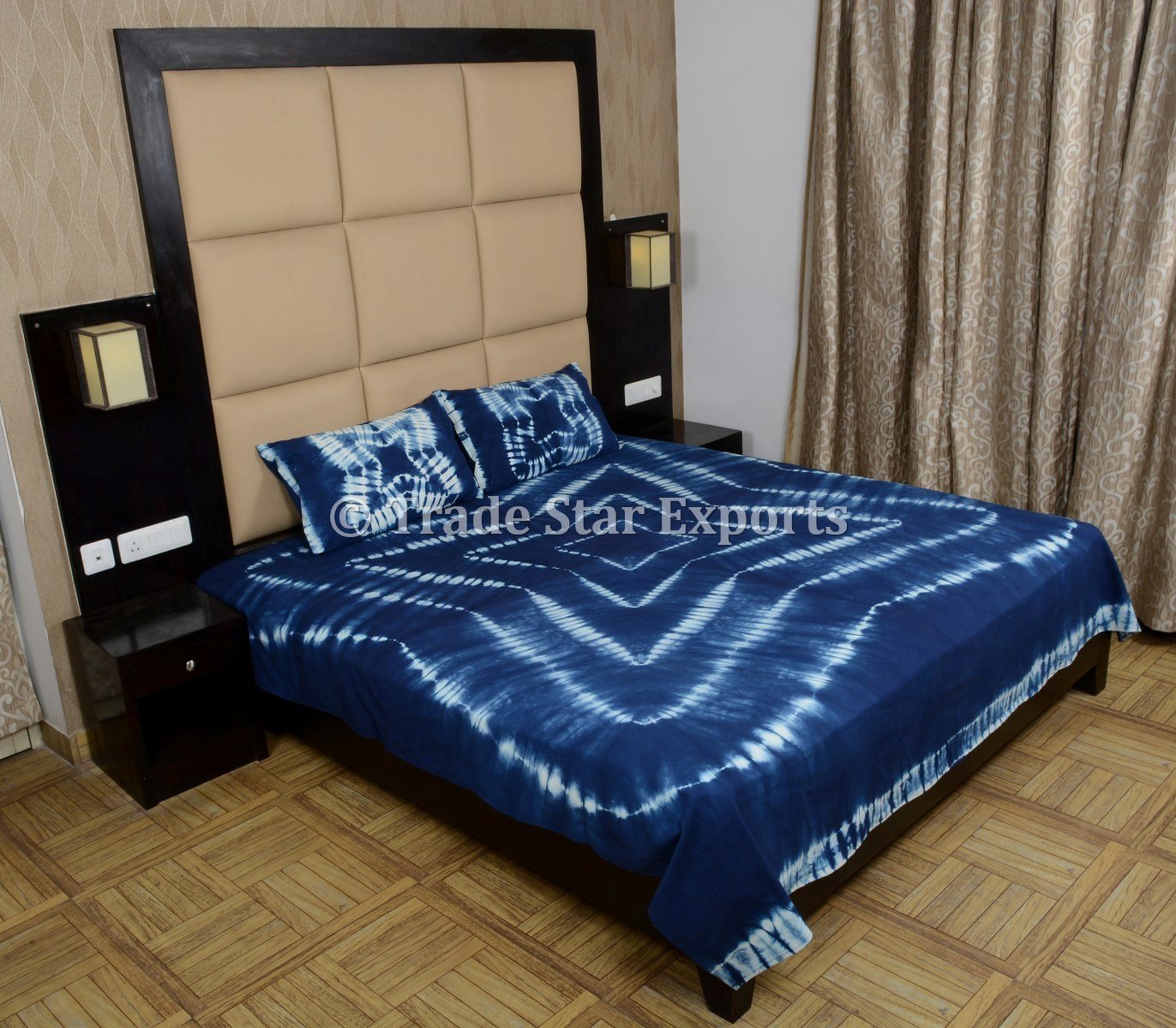 Trade Star Exports Handmade Indigo Bedding Set, Tie Dye Bedspread Queen, Indian Bed Sheet with Pillow Cover, Cotton Shibori Bed Cover - Image 5