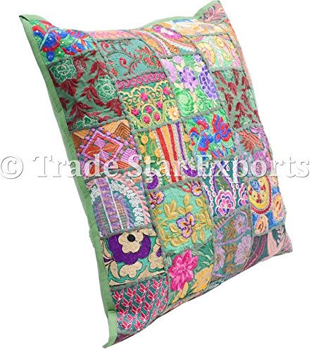 Trade Star Exports Handmade Vintage Pillow Cover 18x18 Indian Patchwork Cushion Ethnic Decorative Pillow Cases Boho Embroidery Cushion Cover Large Square Pillow Shams (Pattern 3) - Image 3