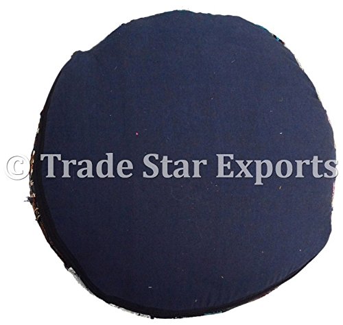 Trade Star Exports Indian Patchwork Pouf Cover Round Ottoman Footstool Decorative Vintage Pouf Boho Floor Cushion Covers Embroidery Handmade Ottoman Large Throw Cushion Hippie Home Decor (Pattern 1) - Image 3