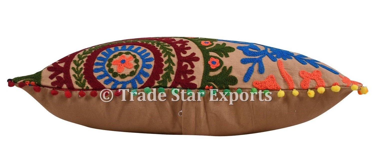 Trade Star Exports Indian Pillow Cover 24x24 Decorative Embroidery Euro Sham Ethnic Cotton Throw Pillowcase Boho Square Cushion Cover - Image 5