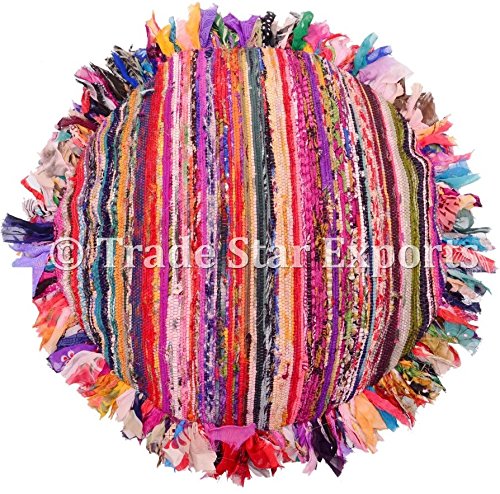 Trade Star Exports Indian Round Pouf Cover Ottoman Rug Pouf Large Cushion Seating Boho Pouf Ottoman Cover Decorative Foot Stool Bohemian Decor Pouf Hippie Floor Cushion Cover (Pattern 4) - Image 3