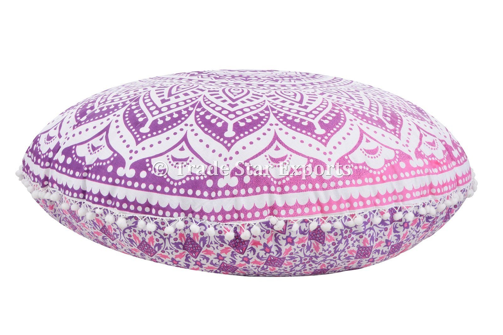 Trade Star Exports Large Ombre Floor Cushion, Mandala Throw Pillowcases 32", Decorative Round Pouf, Indian Outdoor Cushion Cover, Boho Ottoman, Pom Pom Pillow Shams with Insert - Image 3