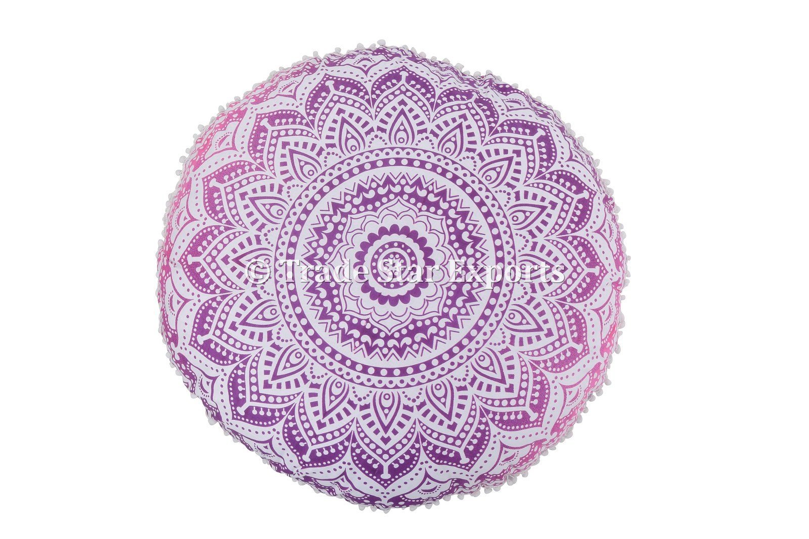 Trade Star Exports Large Ombre Floor Cushion, Mandala Throw Pillowcases 32", Decorative Round Pouf, Indian Outdoor Cushion Cover, Boho Ottoman, Pom Pom Pillow Shams with Insert - Image 4