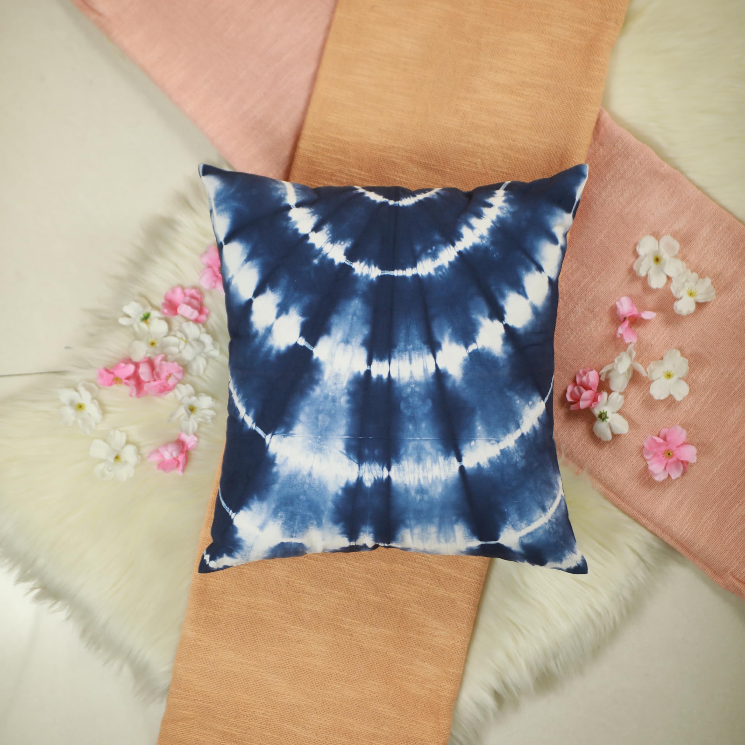 Trade Star Exports Shibori Tie Dye Pillow Cover 16x16 Square Cotton Decorative Cushion Cover Indigo Boho Sofa Throw Pillow Shams (Pattern 1) - Image 3
