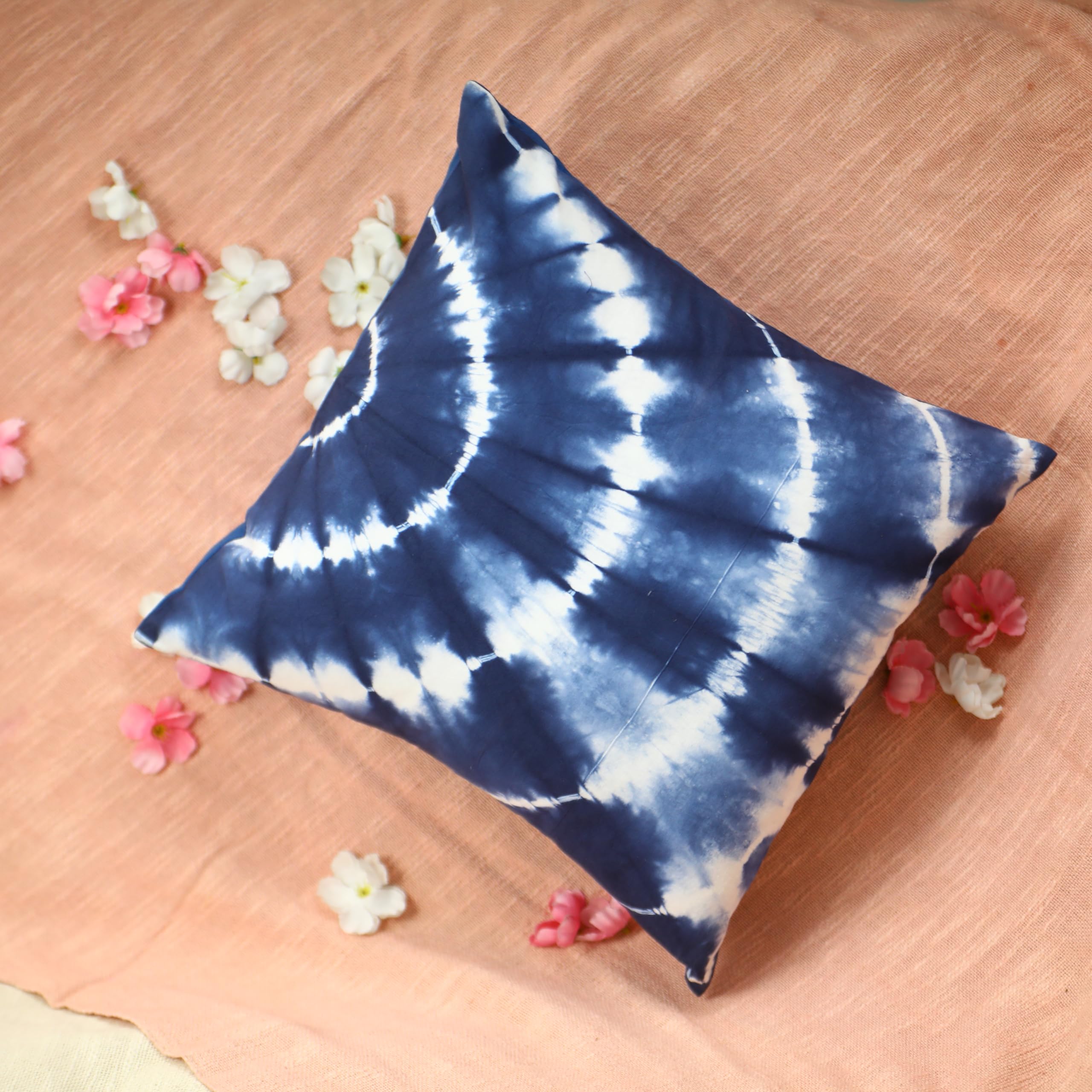 Trade Star Exports Shibori Tie Dye Pillow Cover 16x16 Square Cotton Decorative Cushion Cover Indigo Boho Sofa Throw Pillow Shams (Pattern 1) - Image 4