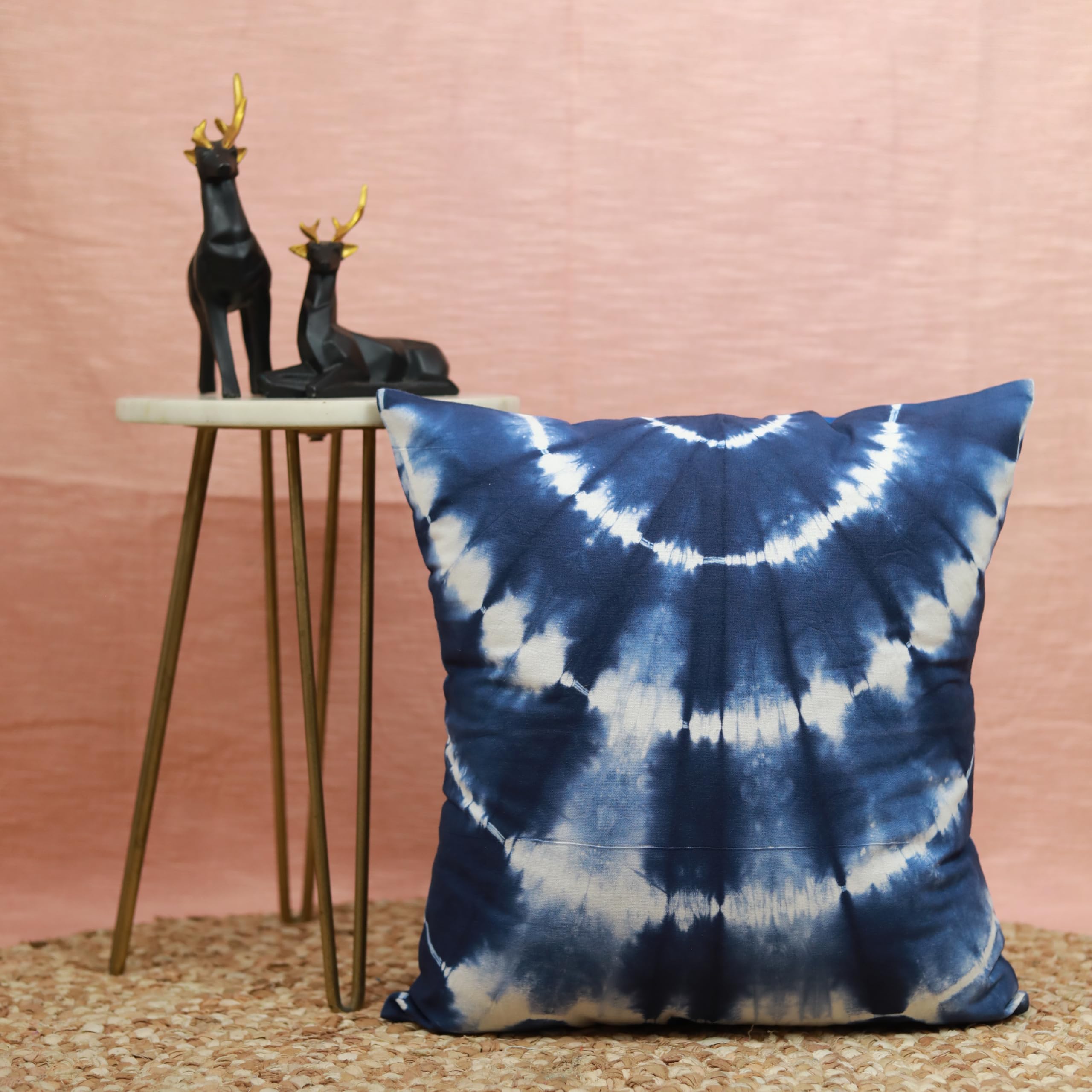 Trade Star Exports Shibori Tie Dye Pillow Cover 16x16 Square Cotton Decorative Cushion Cover Indigo Boho Sofa Throw Pillow Shams (Pattern 1) - Image 5