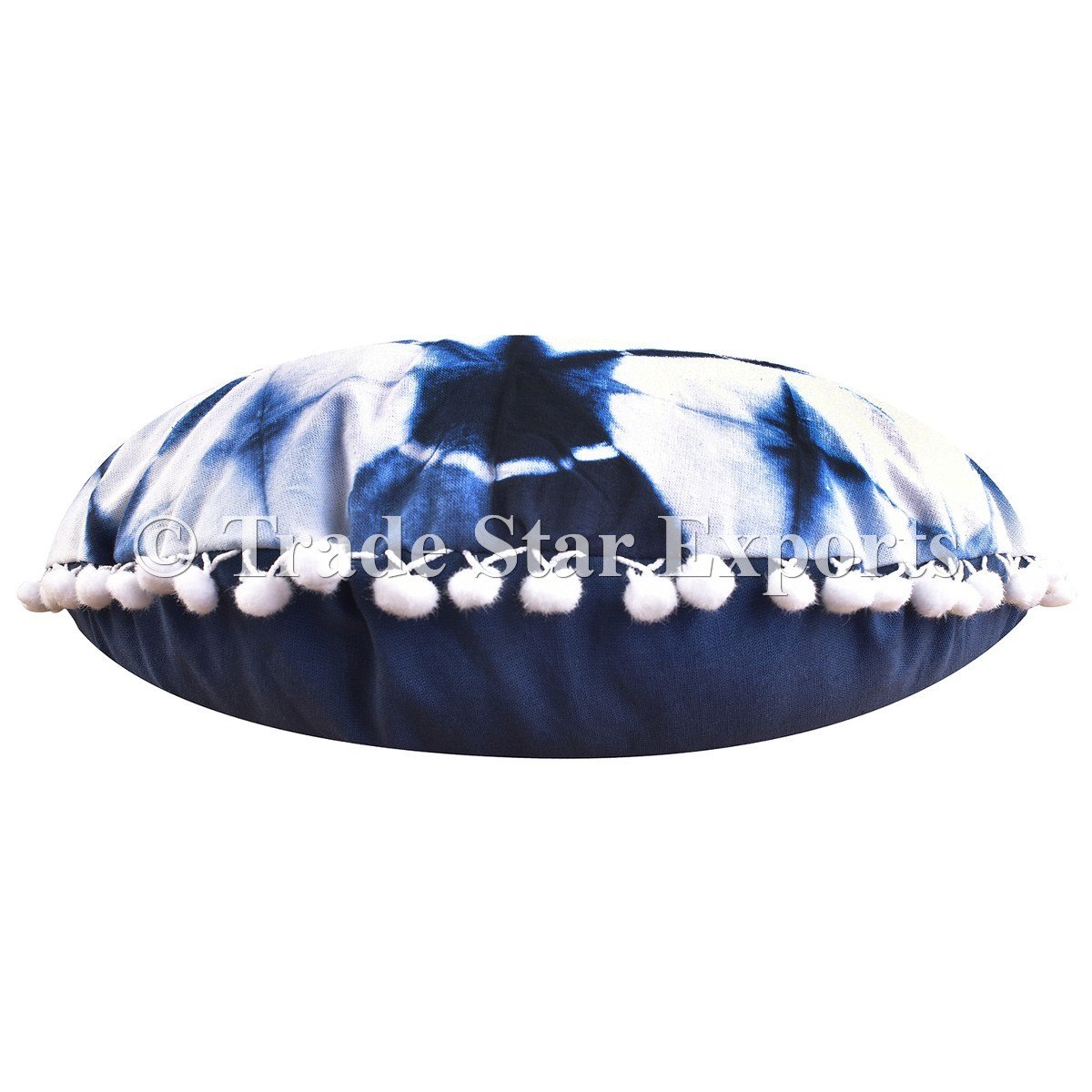 Trade Star Exports Tie Dye Round Mandala Cushions, Decorative Indigo Floor Pillowcases, Indian Outdoor Cushion Cover, Boho Pouf Ottoman, Roundie Pom Pom Pillow Shams - Image 4