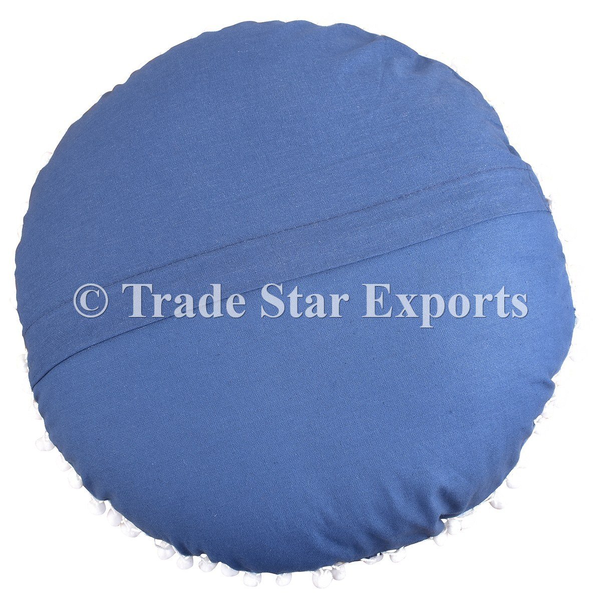 Trade Star Exports Tie Dye Round Mandala Cushions, Decorative Indigo Floor Pillowcases, Indian Outdoor Cushion Cover, Boho Pouf Ottoman, Roundie Pom Pom Pillow Shams - Image 5